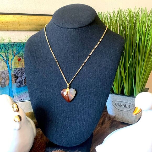 Natural Brown White Agate Heart Shaped Pendant w Bonus Agate Bracelet - Picture 1 of 10